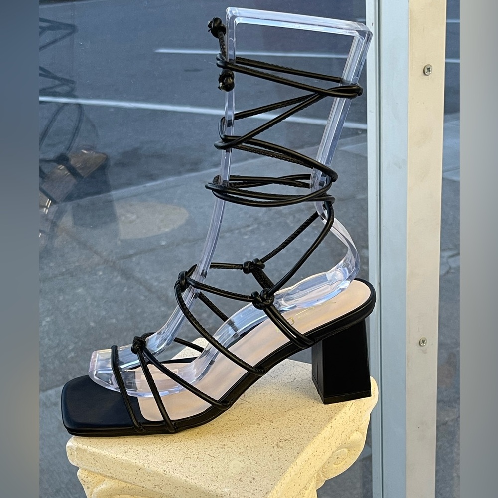 Black tie up heels